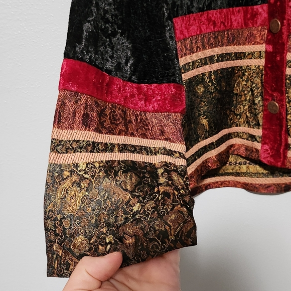 Vintage Coldwater Creek Velvet Patchwork Jacket Womens Medium Black Boho Whimsy - Picture 7 of 11